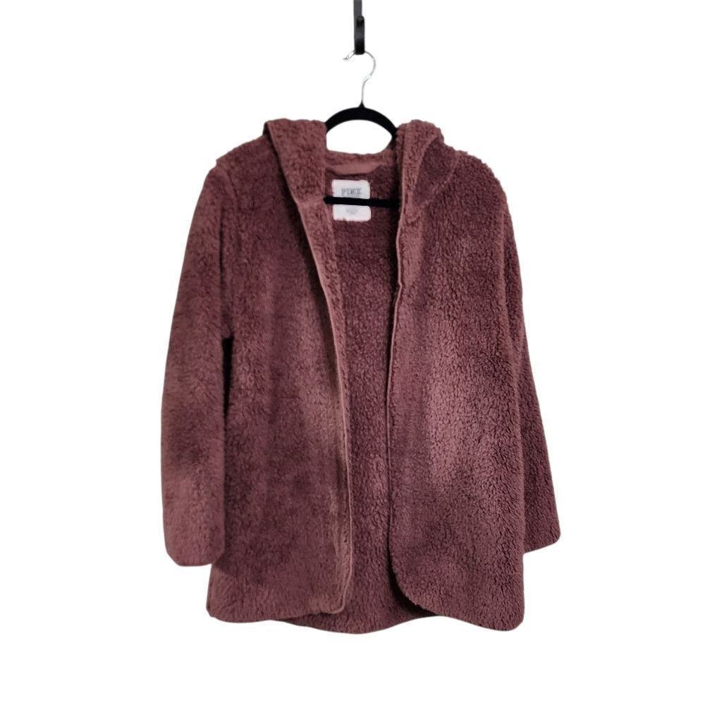 Pink Sweater Cardigan Xs/S Purple Plush Teddy Hooded Comfy Oversized